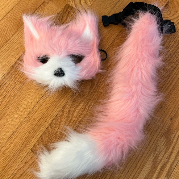 Other - Pink and White Furry Fox Mask and Tail Set